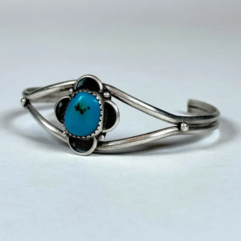 Vintage Navajo Sterling Silver Turquoise Cuff Bracelet 10.03g native